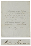 Millard Fillmore Document Signed as President -- Fillmore Grants Respite
